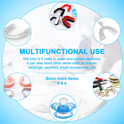 ANYLEY Leak-Proof Denture Case | 250ml Travel Retainer Cleaner Case – Sky Blue & Silver Gray