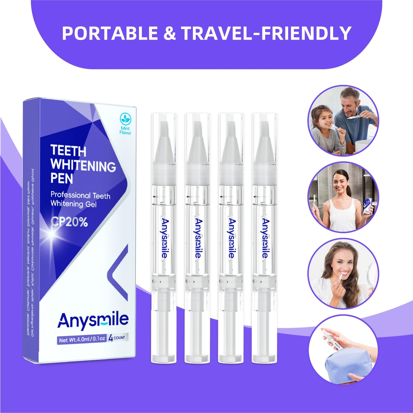 Anysmile Teeth Whitening Pens – Non-Sensitive, 20% Carbamide Peroxide, 4x 2ml Pens