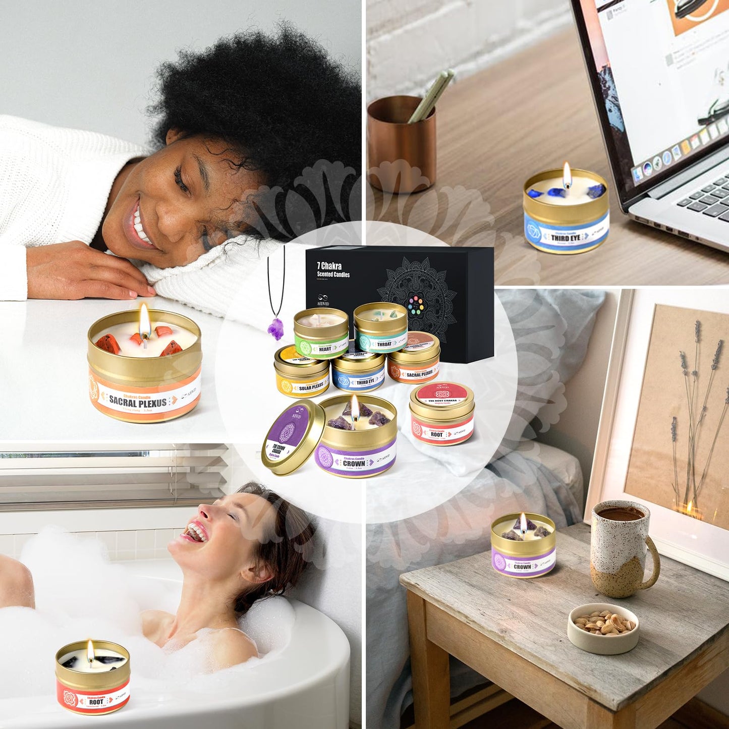 AOOVOO 7 Chakra Candles with Healing Crystals – Aromatherapy Soy Candles for Women