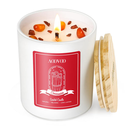 AOOVOO Cinnamon Scented Candle for Women – 7oz Soy Aromatherapy Candle with Crystals Inside | Gift for Women & Mom