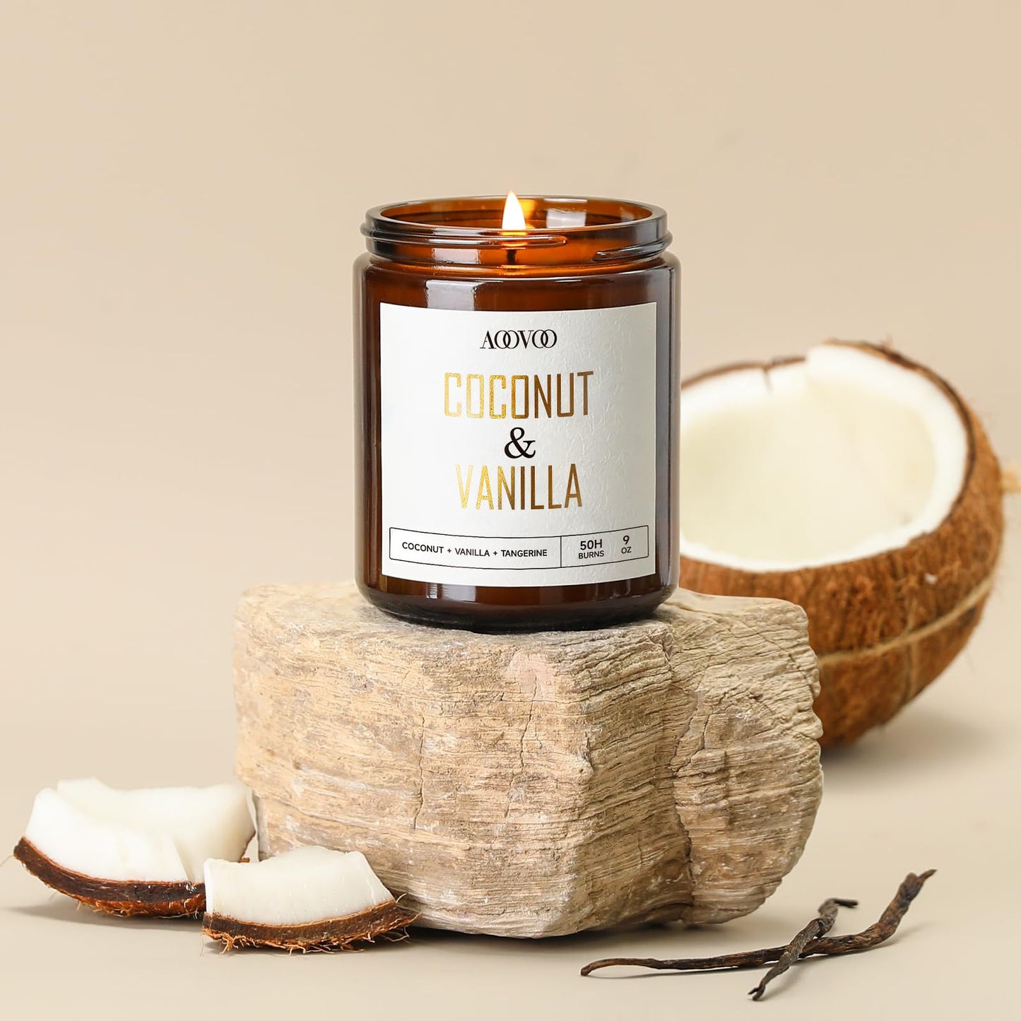 AOOVOO Coconut Vanilla Candles – 9 oz Soy Scented Candle for Home & Aromatherapy