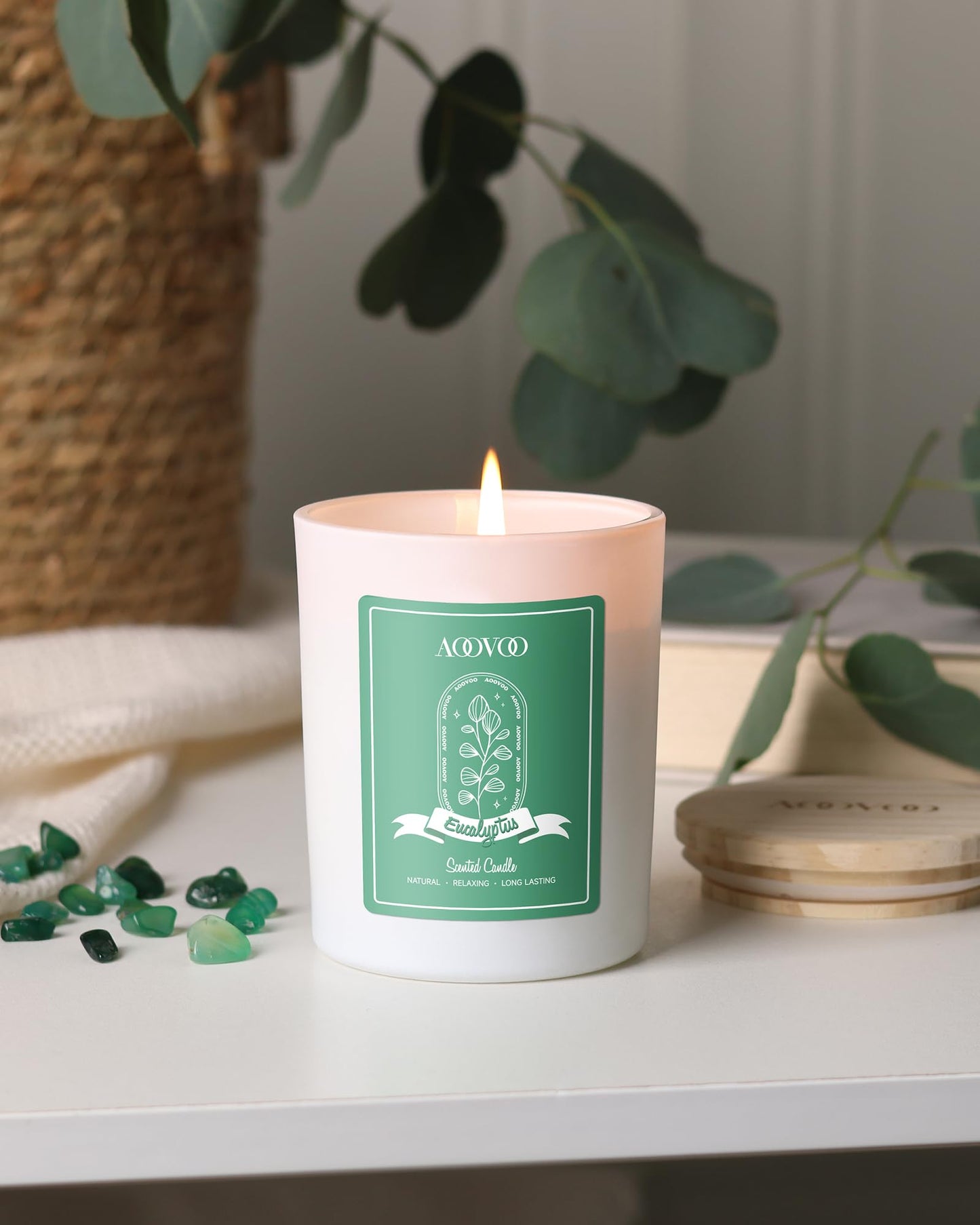 AOOVOO Eucalyptus Scented Candle - Aromatherapy 7oz Soy Candle with Crystals Inside | Gifts for Women