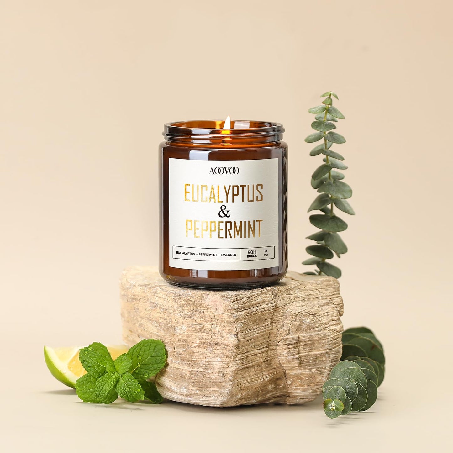 AOOVOO Eucalyptus Mint Candle - 9oz Soy Scented Candle for Home & Aromatherapy