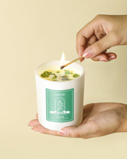 AOOVOO Eucalyptus Mint Soy Candle with Crystals - 10oz for Women