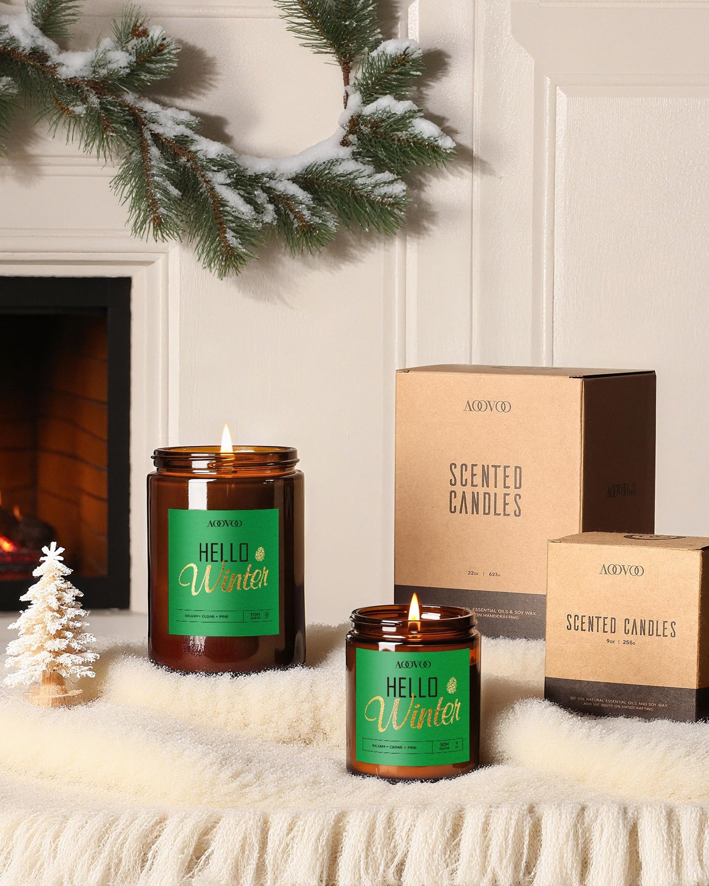 AOOVOO Hello Winter Candle - 22oz Pine Scented Soy Wax Aromatherapy