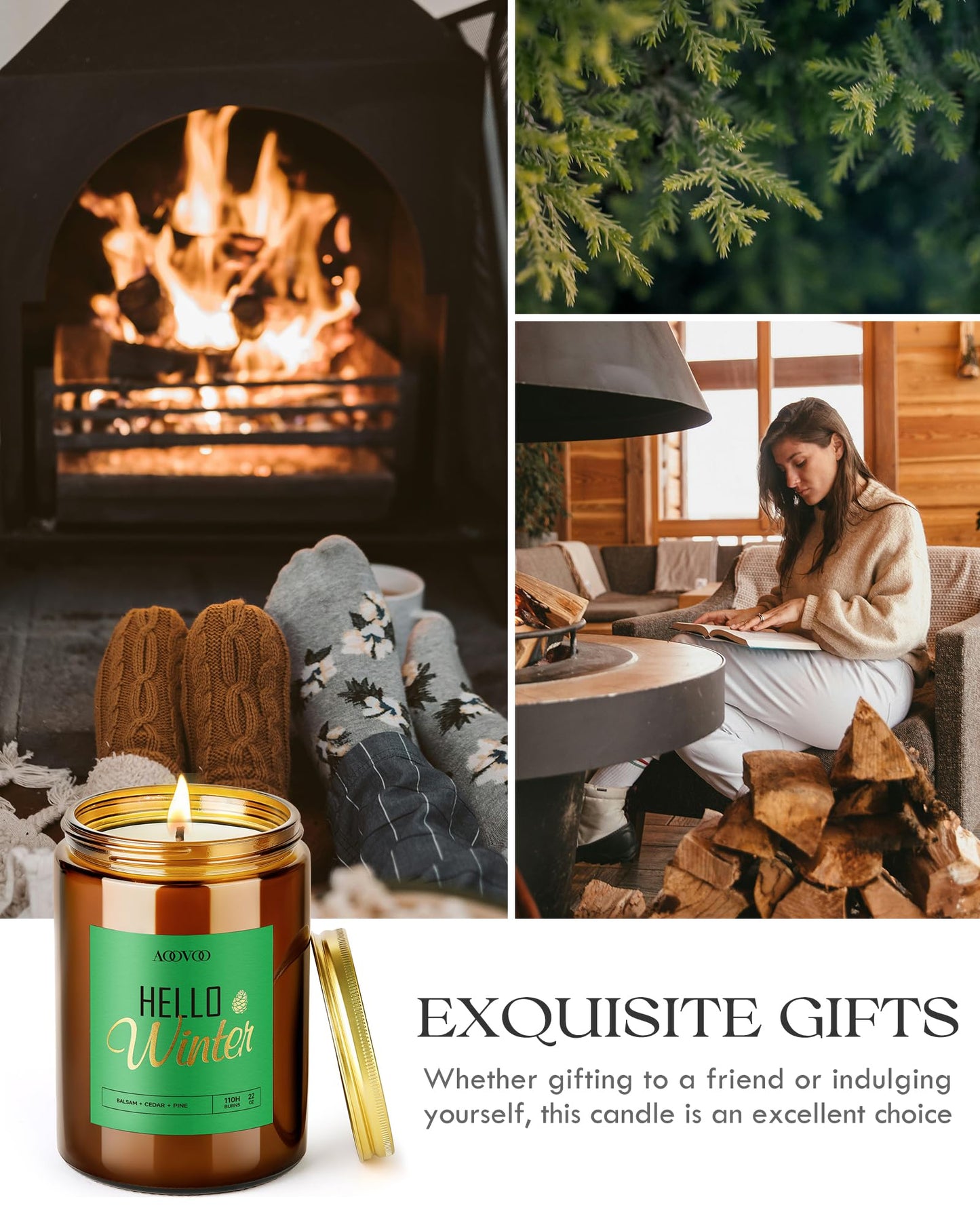 AOOVOO Hello Winter Candle - 22oz Pine Scented Soy Wax Aromatherapy