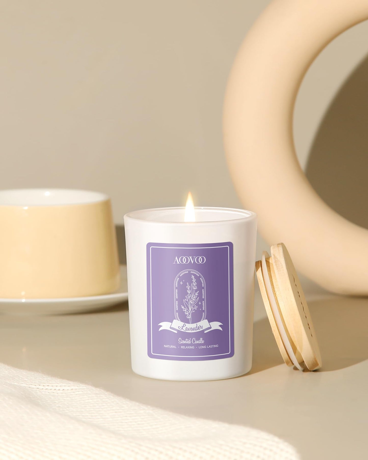 AOOVOO Lavender Scented Candles for Women - 7oz Soy Aromatherapy Candle with Crystals Inside
