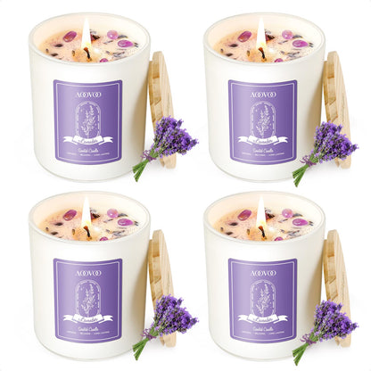 AOOVOO Lavender Candles Set - 4 Pack Aromatherapy Candles with Crystals Inside