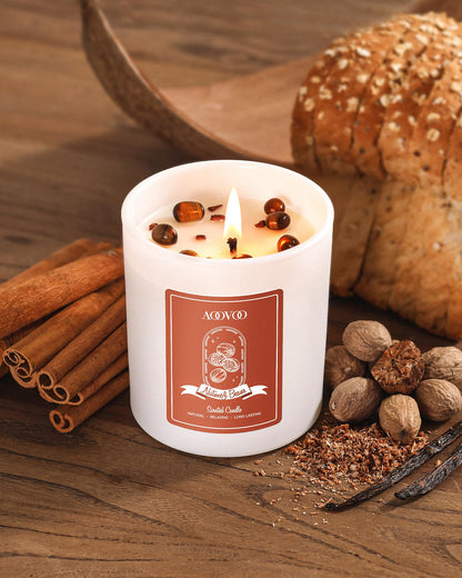 AOOVOO Nutmeg Beans Scented Candle – 10oz Soy Aromatherapy with Crystals Inside