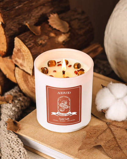 AOOVOO Nutmeg Beans Scented Candle – 10oz Soy Aromatherapy with Crystals Inside