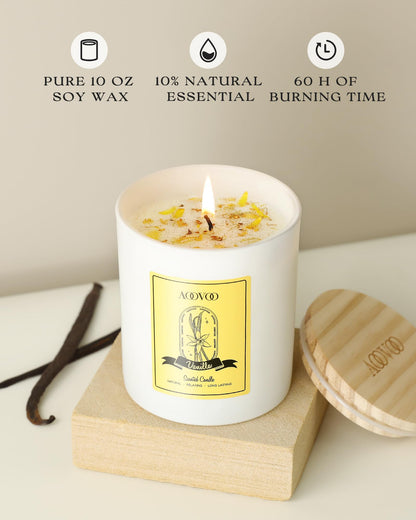 AOOVOO Vanilla Scented Candle for Women - 10oz Soy with Crystals Inside