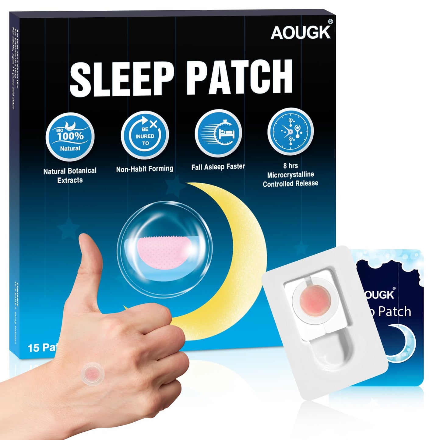 AOUGK Sleep Patches – Microdart Melatonin Sleep Aid, 15 Patches