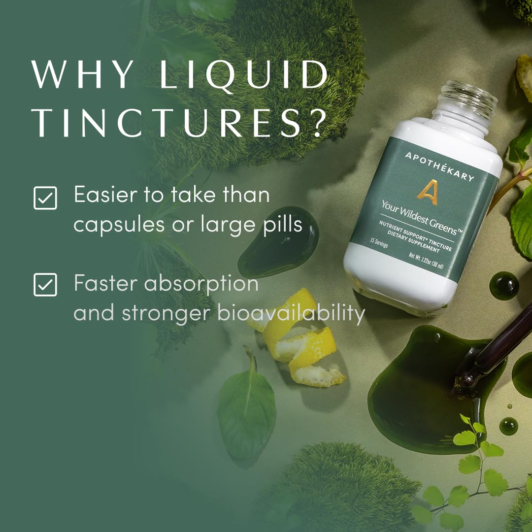 Apothékary Your Wildest Greens Herbal Liquid Drops – All-in-One Daily Superfood (15 Servings, 1.22oz) | 100% Plant-Based