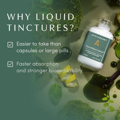 Apothékary Your Wildest Greens Herbal Liquid Drops – All-in-One Daily Superfood (15 Servings, 1.22oz) | 100% Plant-Based