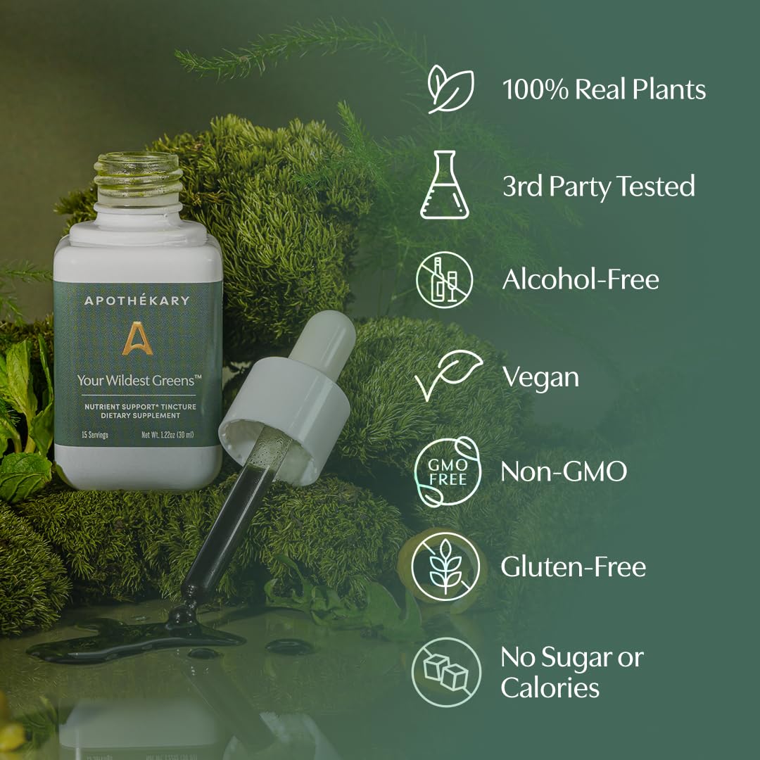 Apothékary Your Wildest Greens Herbal Liquid Drops – All-in-One Daily Superfood (15 Servings, 1.22oz) | 100% Plant-Based