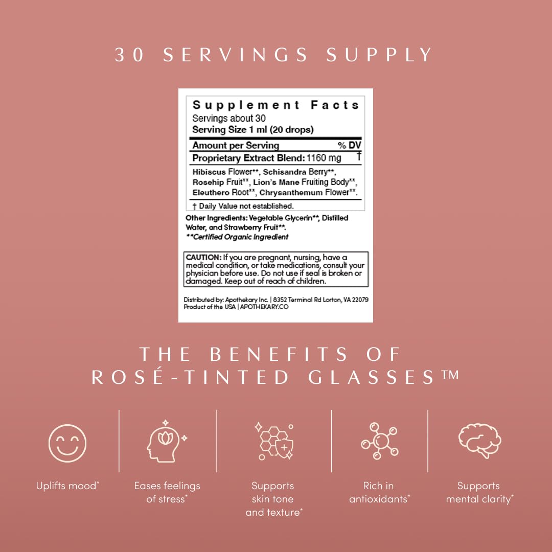 Apothékary Rosé-Tinted Glasses - Alcohol-Free Mood & Focus Drops, 30 Servings