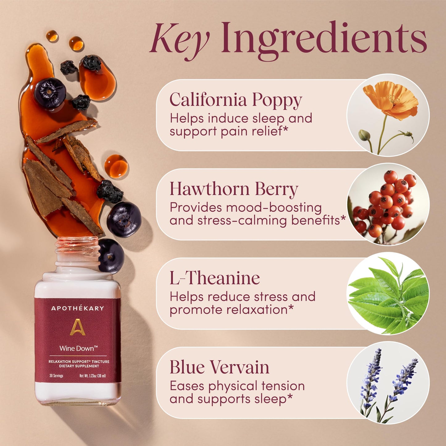 Apothékary Wine Down: Alcohol-Free Sleep Drops with Blue Vervain & Tart Cherry