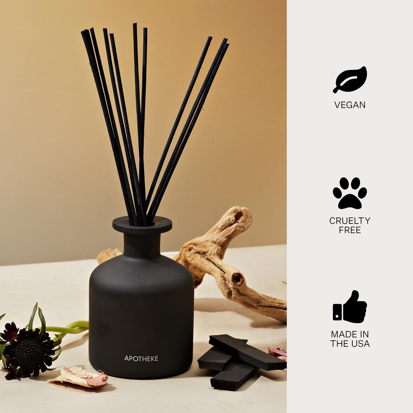 Apotheke Charcoal Reed Diffuser – Luxury Home Fragrance, 6.7 fl oz, 10 Reed Sticks