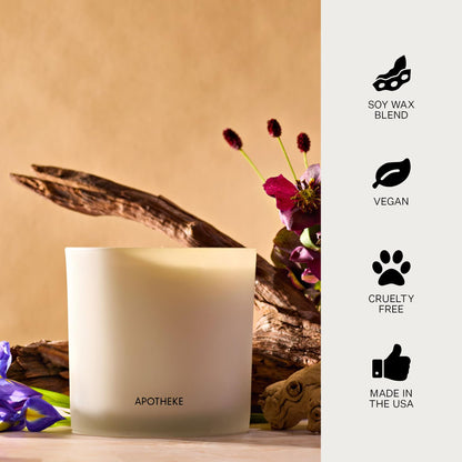 APOTHEKE 3-Wick Scented Candle – Black Iris Oak, 26 oz Soy Jar | Aromatherapy Gift
