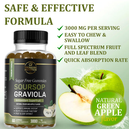 Soursop Graviola Gummies 3000mg – 2 Pack, 120ct | Sugar-Free, Vegan