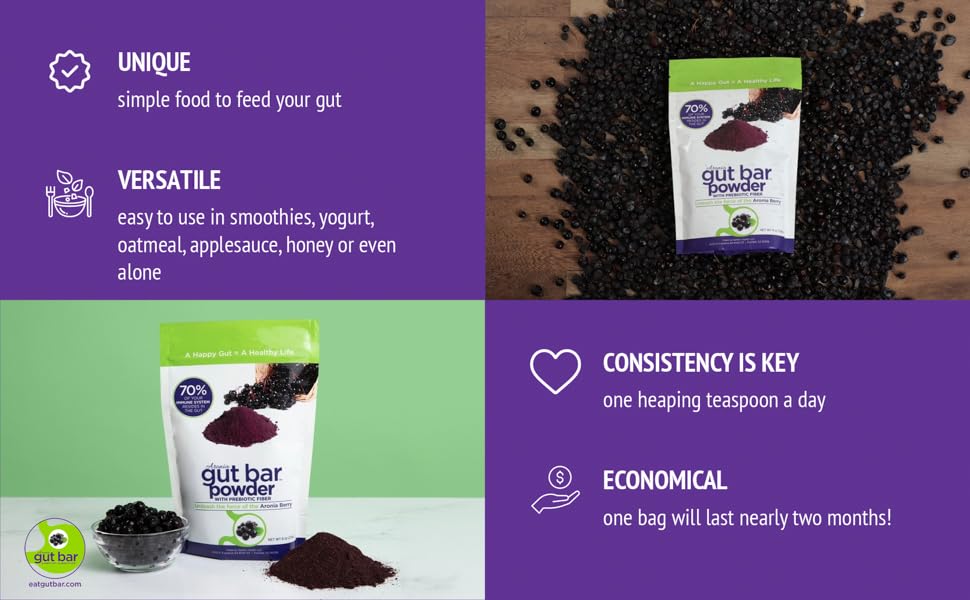 GUT BAR Aronia Powder | Aronia Berry Powder | 52 Servings | Digestive Support & Gut Health