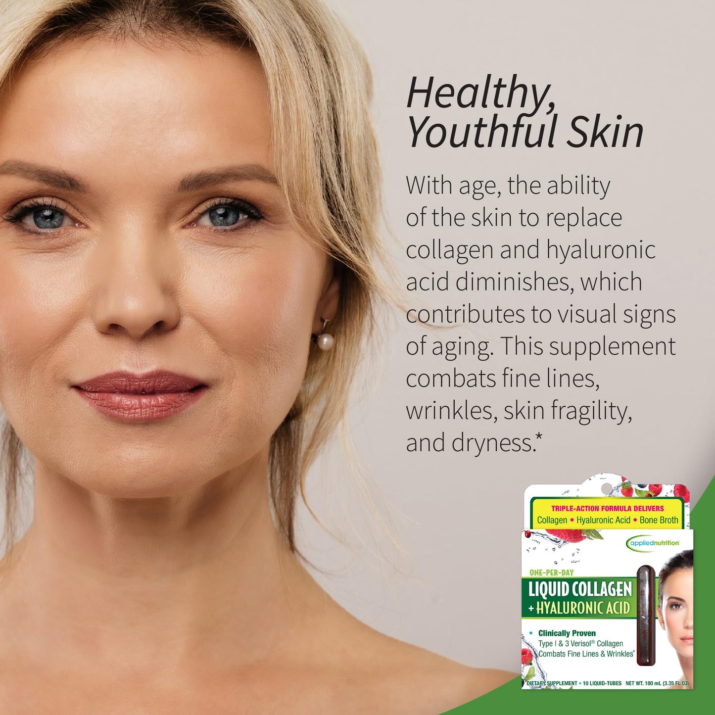 Applied Nutrition Liquid Collagen + Hyaluronic Acid – Skin & Nail Restoration (30 Servings, Pack of 3, Mixed Berry)