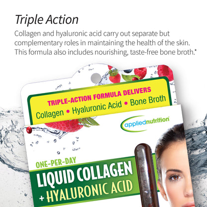 Applied Nutrition Liquid Collagen + Hyaluronic Acid – Skin & Nail Restoration (30 Servings, Pack of 3, Mixed Berry)