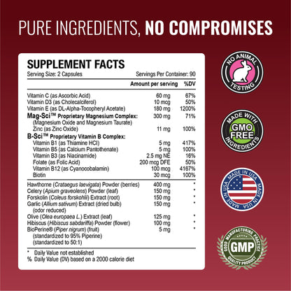 Approved Science Bloodsyl - Supports Blood Flow with Hawthorn Berry, Magnesium & BioPerine | Vegan 180 Capsules (Pack of 2)