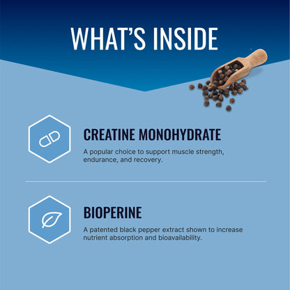 Approved Science Creatine Monohydrate Powder with BioPerine — 60 Servings, 5g/Serving, Unflavored, Non-GMO, Vegan