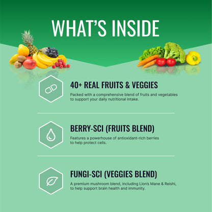 Approved Science Fruits & Veggies – 42-Item Whole Fruit & Veggie Supplement (270 Capsules) | 3-Month Supply