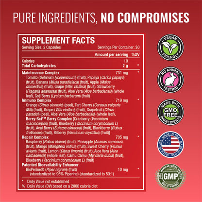 Approved Science Fruits & Veggies – 42-Item Whole Fruit & Veggie Supplement (270 Capsules) | 3-Month Supply
