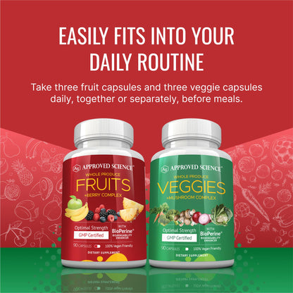 Approved Science Fruits & Veggies – 42-Item Whole Fruit & Veggie Supplement (270 Capsules) | 3-Month Supply