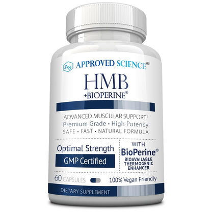 Approved Science HMB - Supports Muscles and Exercise - 1500mg HMB, BioPerine, 60 Vegan Capsules