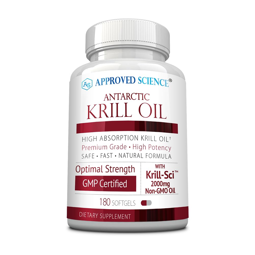 Approved Science Krill Oil - 2000mg Antarctic Krill Oil, 650mcg Astaxanthin, 260mg EPA, 160mg DHA - 180 Softgels
