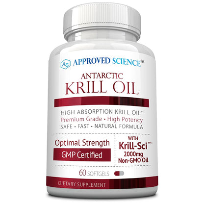 Approved Science Krill Oil 2000mg - 60 Softgels | EPA 260mg, DHA 160mg, Astaxanthin 650mcg