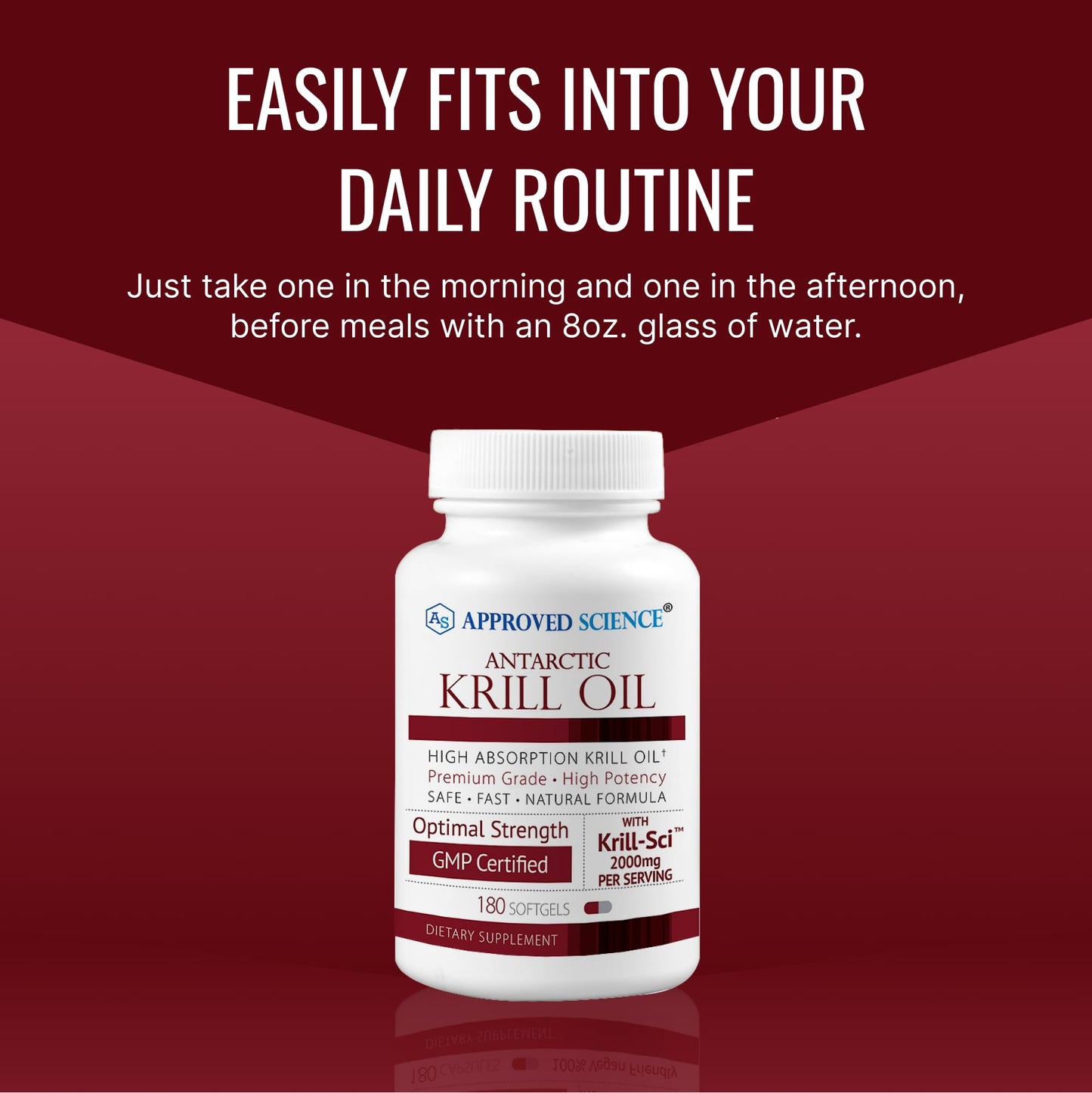 Approved Science Krill Oil - 2000mg Antarctic Krill Oil, 650mcg Astaxanthin, 260mg EPA, 160mg DHA - 180 Softgels