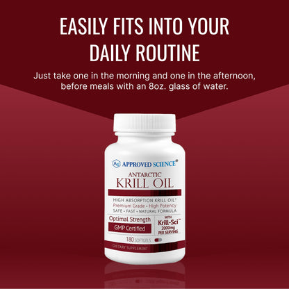 Approved Science Krill Oil - 2000mg Antarctic Krill Oil, 650mcg Astaxanthin, 260mg EPA, 160mg DHA - 180 Softgels