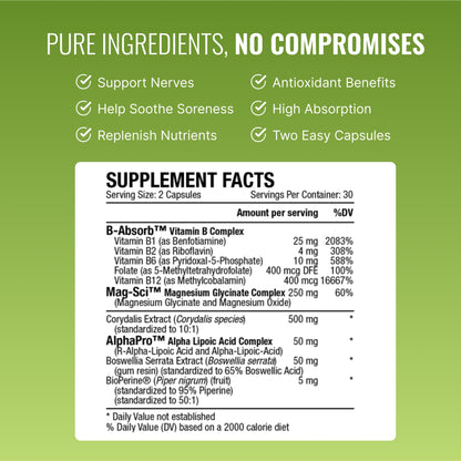 Approved Science Nervprin – Nerve Support with Benfotiamine, B12, R-Alpha-Lipoic Acid, Corydalis, Boswellia, BioPerine | 60 Capsules | Made in USA