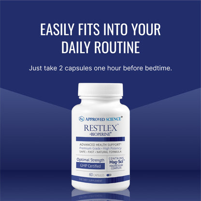 Approved Science Restlex - 420 mg Magnesium Glycinate Blend + 200 mg L-Theanine, 60 Capsules