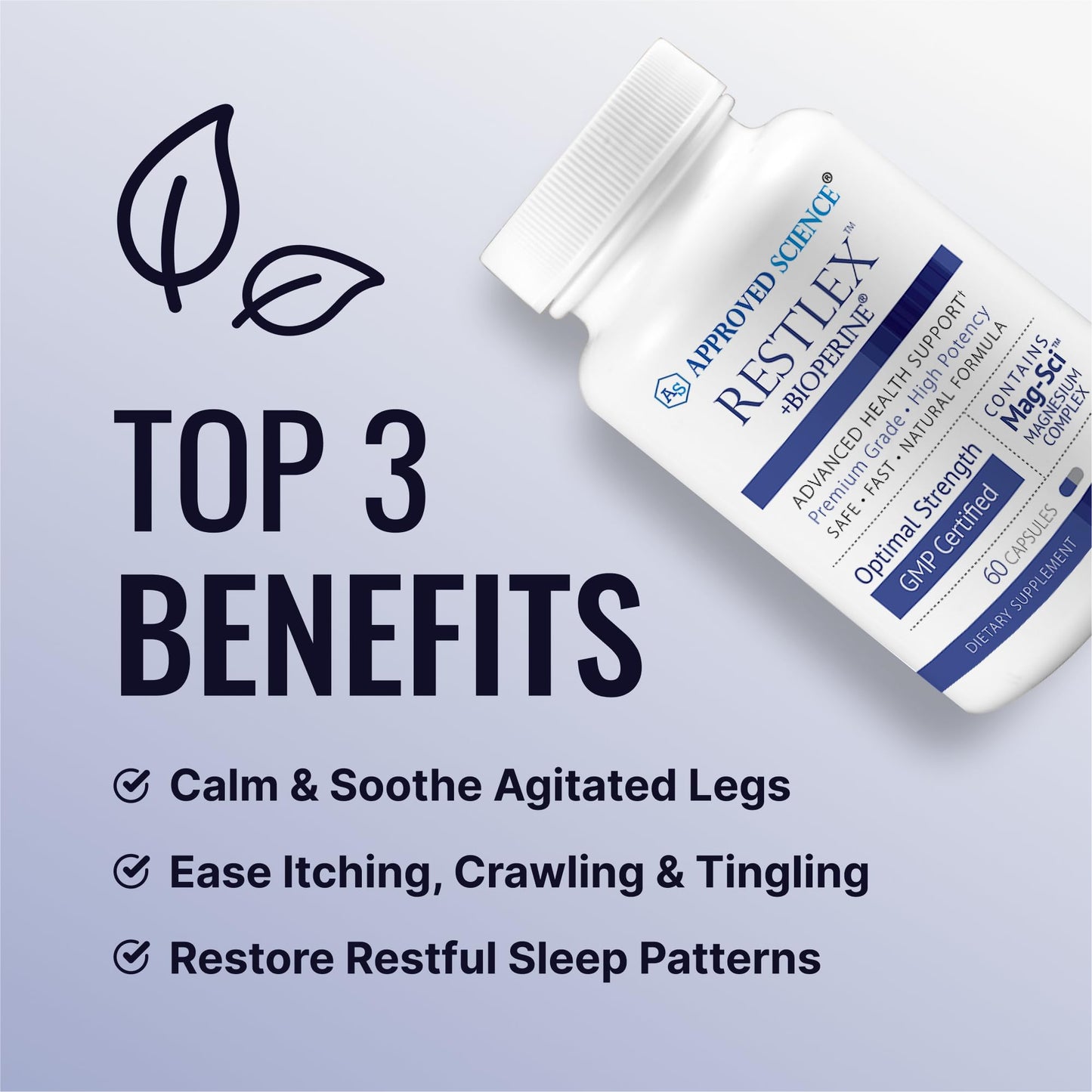 Approved Science Restlex - 420 mg Magnesium Glycinate Blend + 200 mg L-Theanine, 60 Capsules