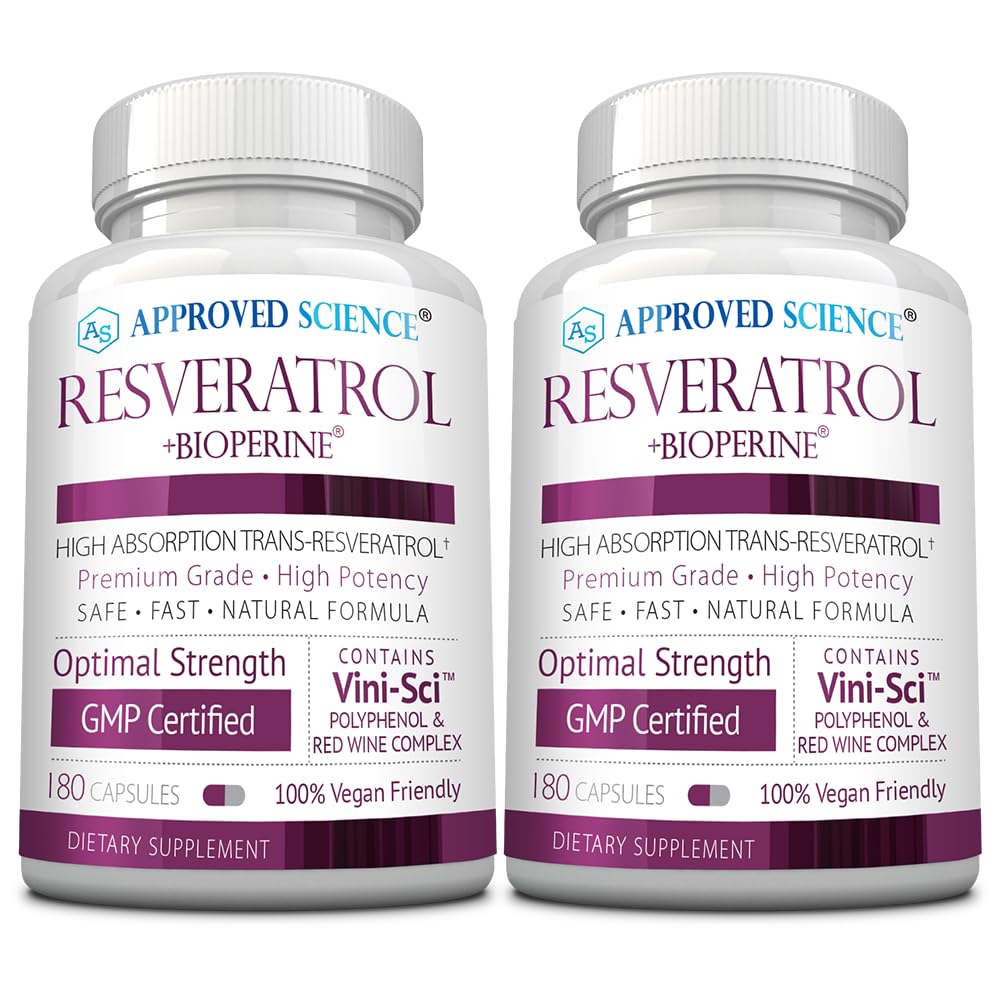 Approved Science Resveratrol - 1000 mg Trans-Resveratrol + Bioperine - 380 Vegan Capsules (2 Bottles)