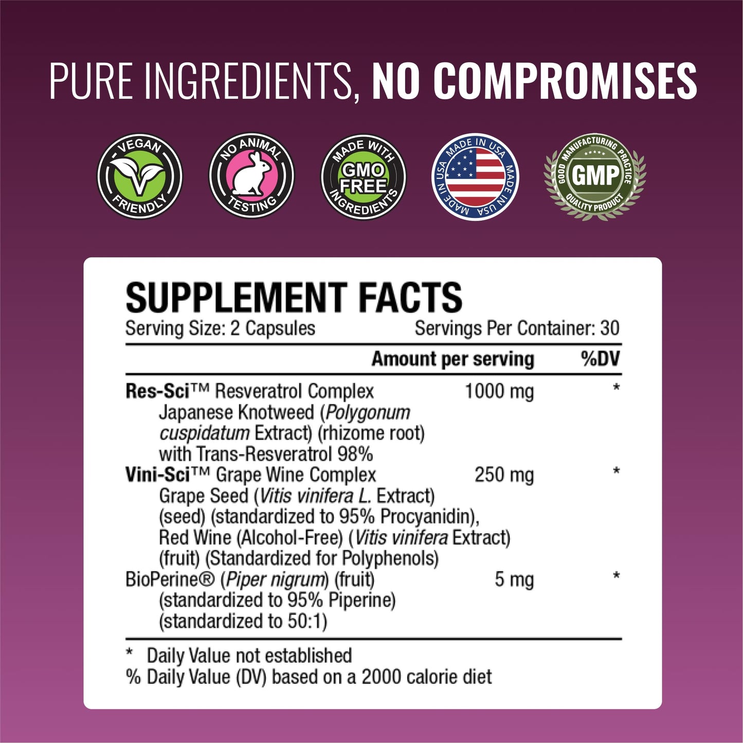 Approved Science® Resveratrol 1000 mg Trans-Resveratrol | 60 Vegan Capsules | Bioperine® | 98% Purity