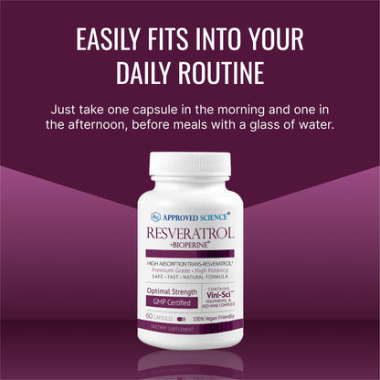 Approved Science® Resveratrol 1000 mg Trans-Resveratrol | 60 Vegan Capsules | Bioperine® | 98% Purity