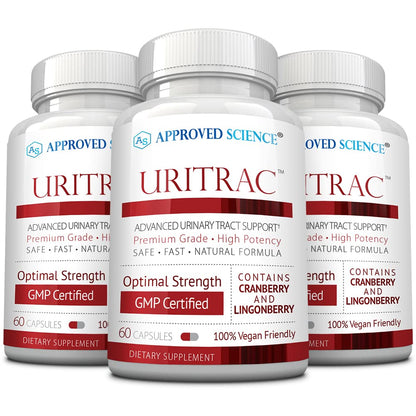 Uritrac UTI Support by Approved Science – Cranberry, D-Mannose, Lingonberry (Vegan) – 60 Capsules x3