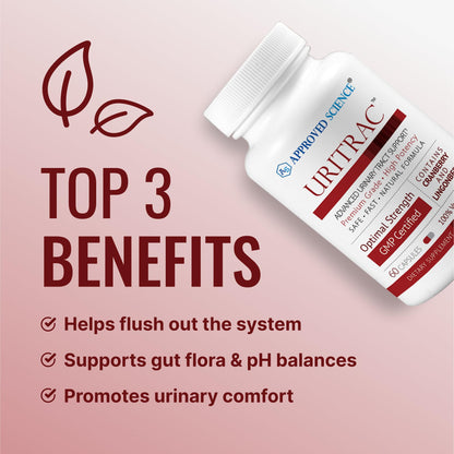Uritrac UTI Support by Approved Science – Cranberry, D-Mannose, Lingonberry (Vegan) – 60 Capsules x3