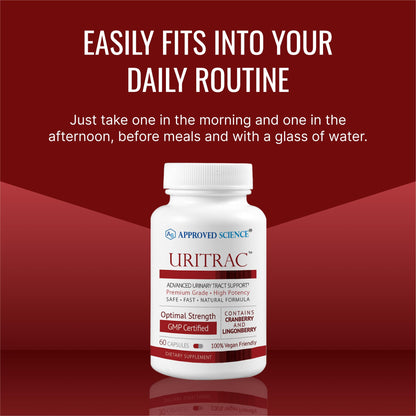 Uritrac UTI Support by Approved Science – Cranberry, D-Mannose, Lingonberry (Vegan) – 60 Capsules x3