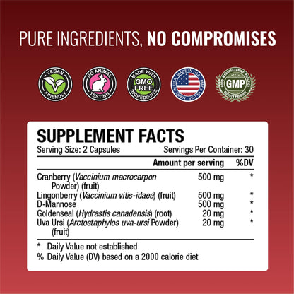Uritrac UTI Support by Approved Science – Cranberry, D-Mannose, Lingonberry (Vegan) – 60 Capsules x3