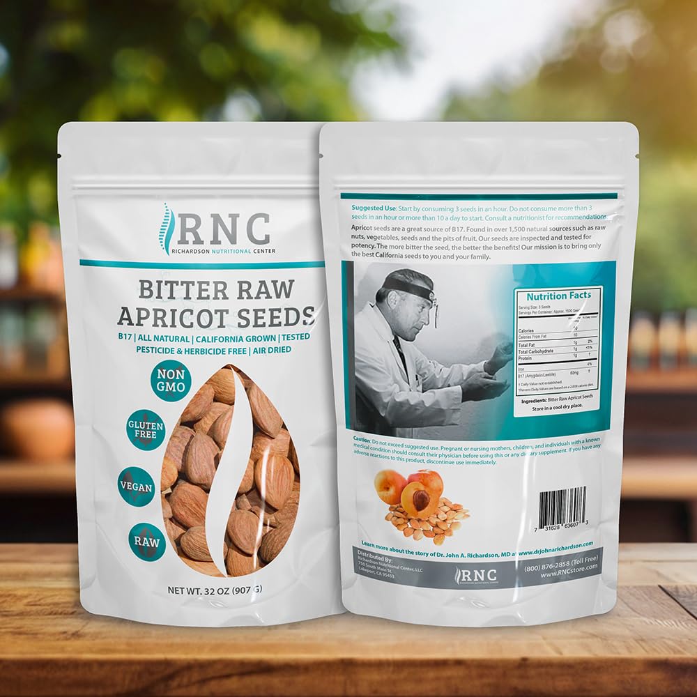 Richardson Nutritional Center Fresh Raw Bitter Apricot Seeds (2 lb) — California Grown, Lab Tested, Vegan, Gluten & GMO Free