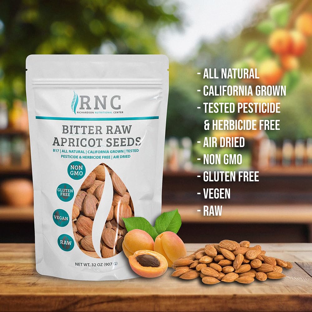 Richardson Nutritional Center Fresh Raw Bitter Apricot Seeds (2 lb) — California Grown, Lab Tested, Vegan, Gluten & GMO Free