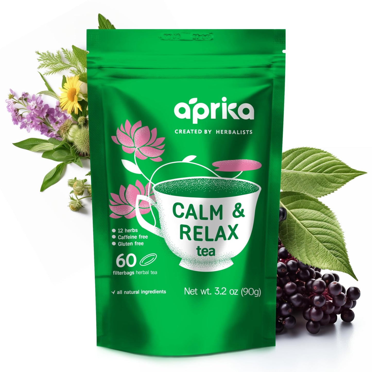 AprikaLife Calm & Relax Herbal Tea – Chamomile, Peppermint & Lavender (60 Tea Bags)